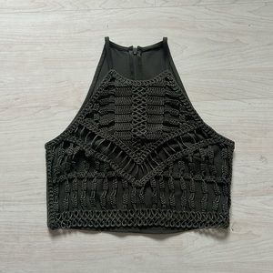 army green bohemian crop top